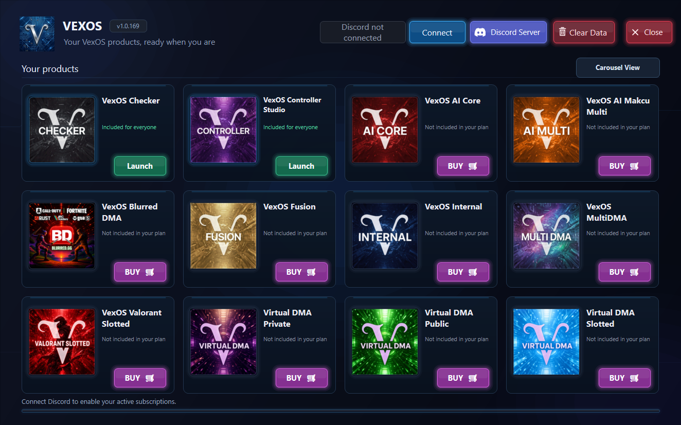 VexOS Launcher product dashboard